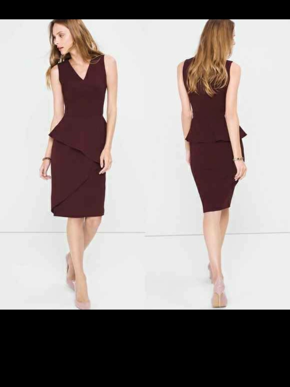 White House Black Market Burgundy Sleeveless Peplum Sheath Dress